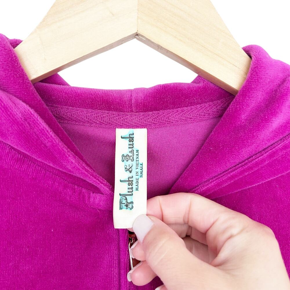 Plush & Lush Magenta Velour Full Zip Hoodie Sz S - Picture 2 of 5